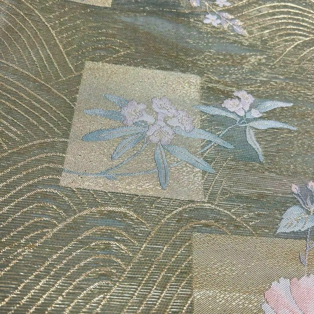 袋帯 夏用 紗 芙蓉 花模様 流線 金糸 着物 043a pの通販 by