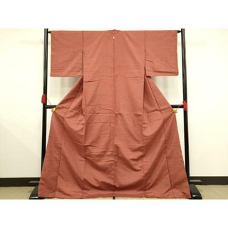 平和屋着物■上質な紬　色無地　蘇芳色　ロング丈　正絹　逸品　AAAT3525ay(着物)