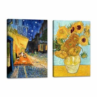 【在庫処分】2枚 アート ポスター ゴッホ ひまわり 絵画 パネル 夜のカフェテ(その他)