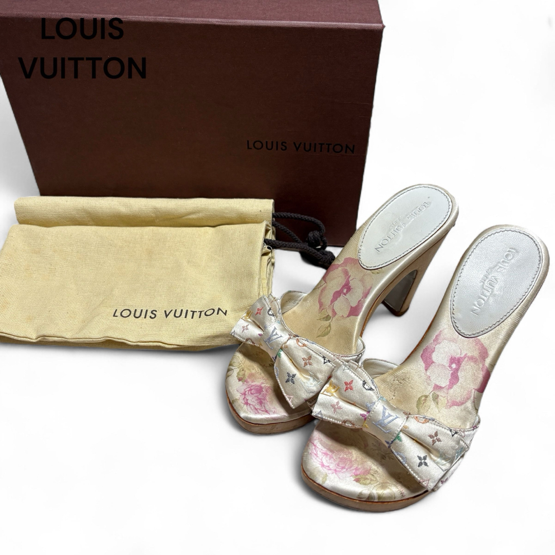 LOUIS VUITTON - LOUIS VUITTON マルチカラー リボン ヒールサンダル 36 1/2