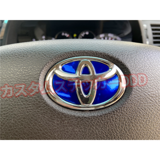 89トヨタ ステアリングエンブレムステッカー ブルーメッキ 青(車内アクセサリ)