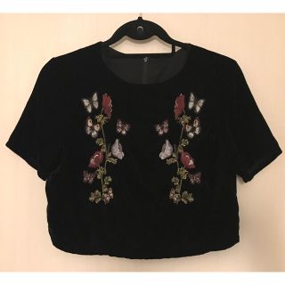 エイチアンドエム(H&M)の【美品】h&m ベロア クロップドT 刺繍デザイン(Tシャツ(半袖/袖なし))