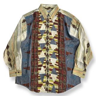 ヴィンテージ(VINTAGE)の美品 希少【VINTAGE】90s 総柄 派手 ビンテージシャツ レトロ古着(シャツ)