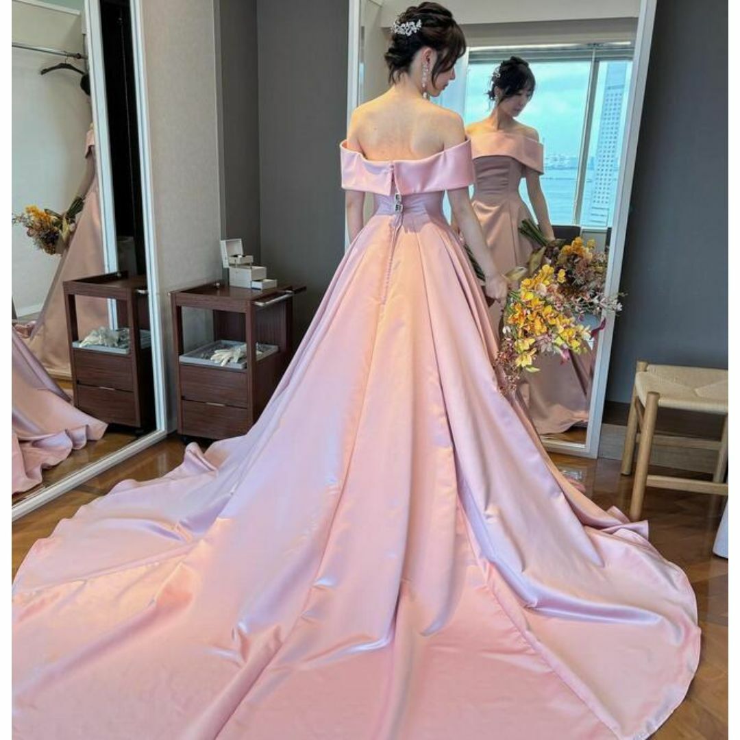 くすみピンクの光沢オーガンジーのドレス☆7-11号 グレースコンチネンタル結婚式 くすみピンクの光沢オーガンジーのドレス☆7-11号 グレース