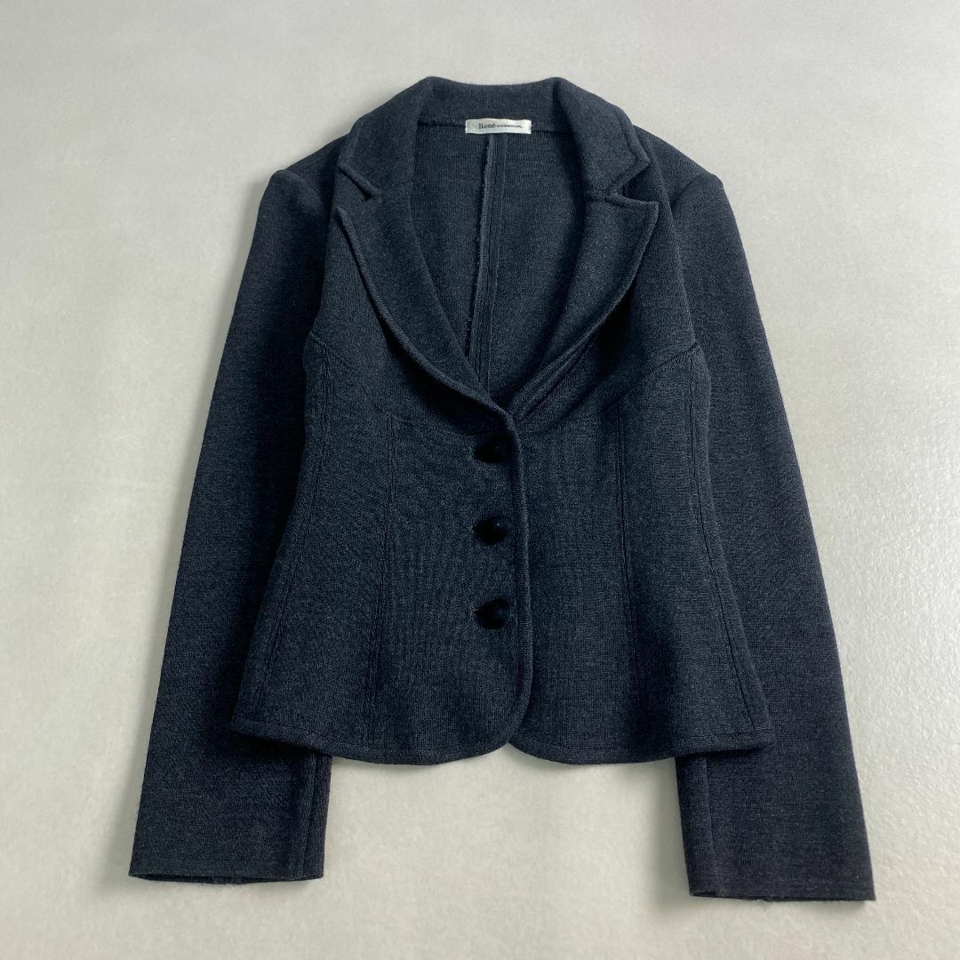 René - 美品　ルネ　ジャケット　Rene　ニット　クロップド丈　ウール　ダークグレー