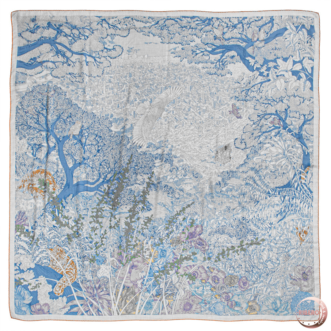 HERMES - HERMES エルメス カレジェアン Retour a la Nature 自然回帰 243854S 04 スカーフ ストール ショール　カレ140 2023SS ブルー マルチカラー【中古】