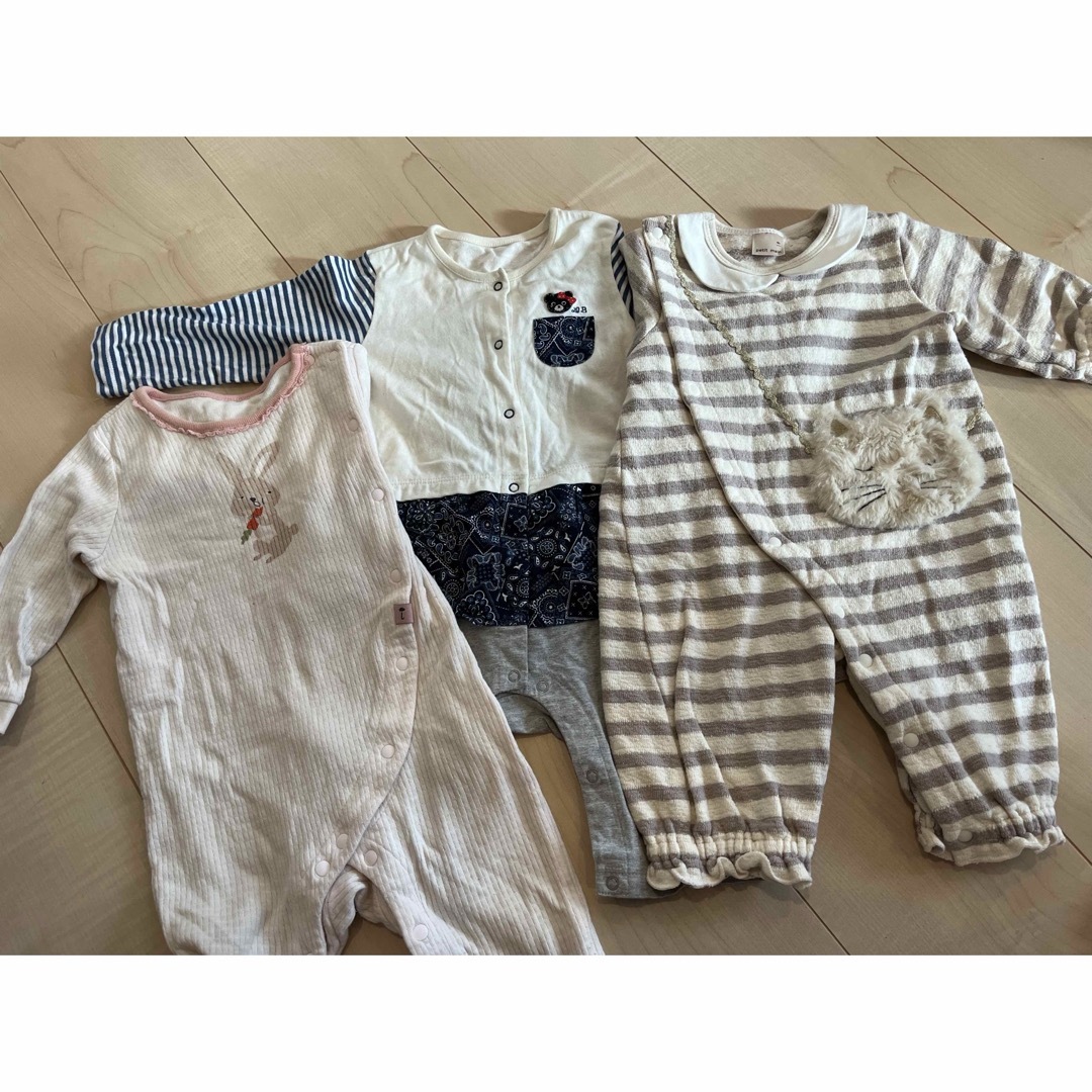 mikihouse(ミキハウス)の新生児 ロンパース カバーオール 3点 キッズ/ベビー/マタニティのベビー服(~85cm)(ロンパース)の商品写真