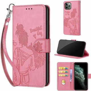 【色:ピンクの女の子】iPhone 11 Pro Max ケース 手帳型 対応 (その他)