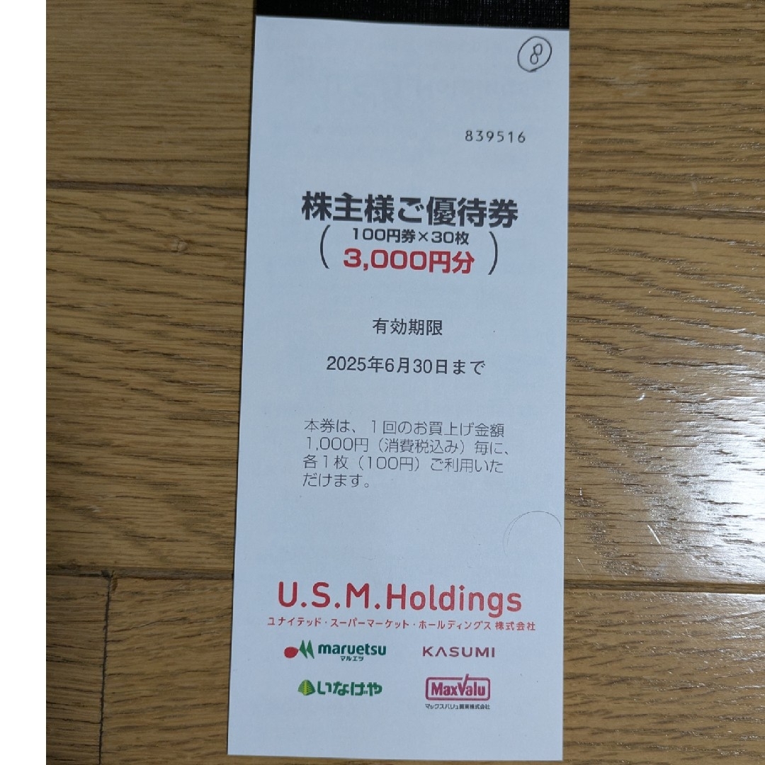 ユナイテッドスーパー株主優待券 チケットの優待券/割引券(ショッピング)の商品写真