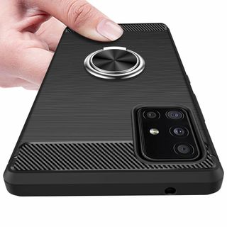 Galaxy A51 5G ケース リング付き TPU 炭素繊維スマホケース 衝(その他)