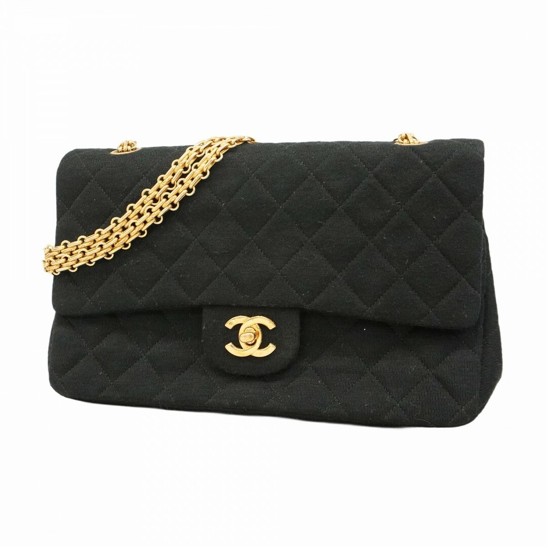 CHANEL - 【5ec3341-b】シャネル ショルダーバッグ マトラッセ Wフラップ Wチェーン コットン ブラック ゴールド金具【中古】レディース
