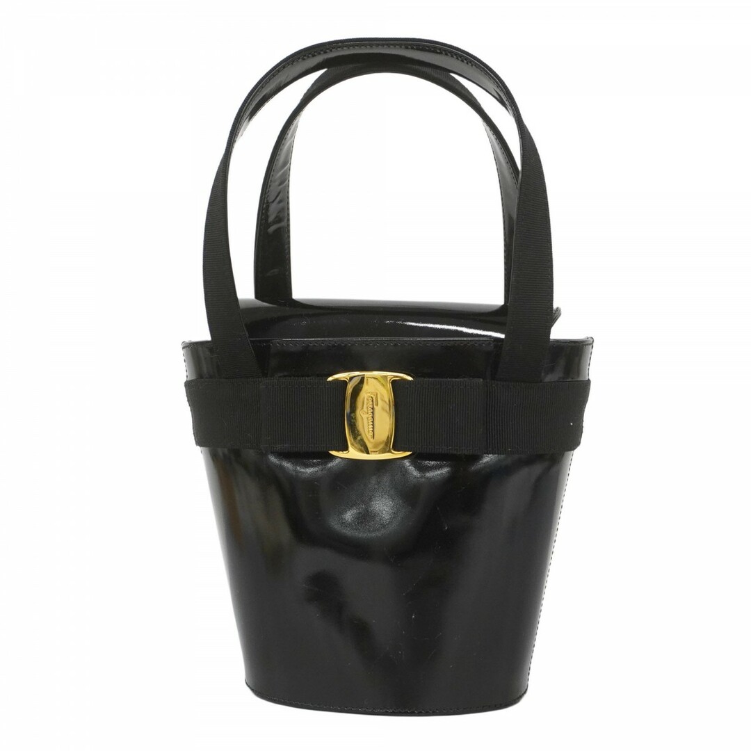 Salvatore Ferragamo - 【5ec3364】サルヴァトーレフェラガモ ハンドバッグ ヴァラ エナメル ブラック ゴールド金具【中古】レディース