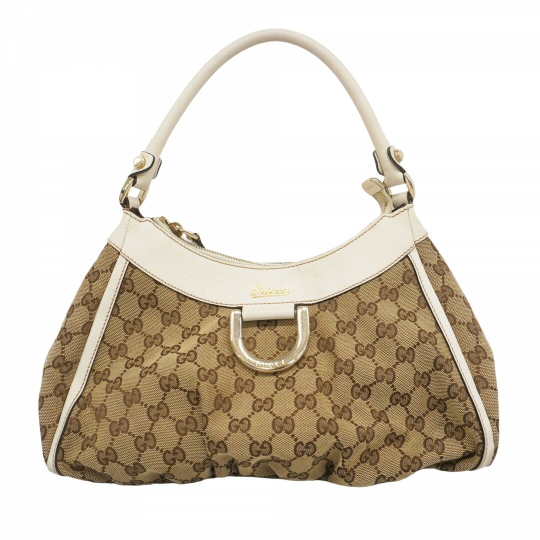 GUCCI - 【5ec3376】グッチ ハンドバッグ GGキャンバス/アビー 190525 キャンバス ブラウン ホワイト シャンパンゴールド金具【中古】レディース