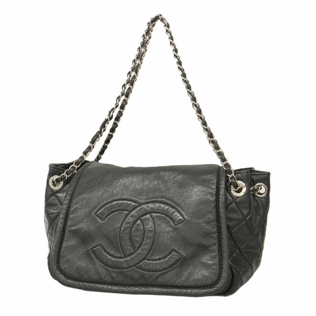 CHANEL - 【5ec3507】シャネル ショルダーバッグ マトラッセ チェーンショルダー ラムスキン ブラック シルバー金具【中古】レディース