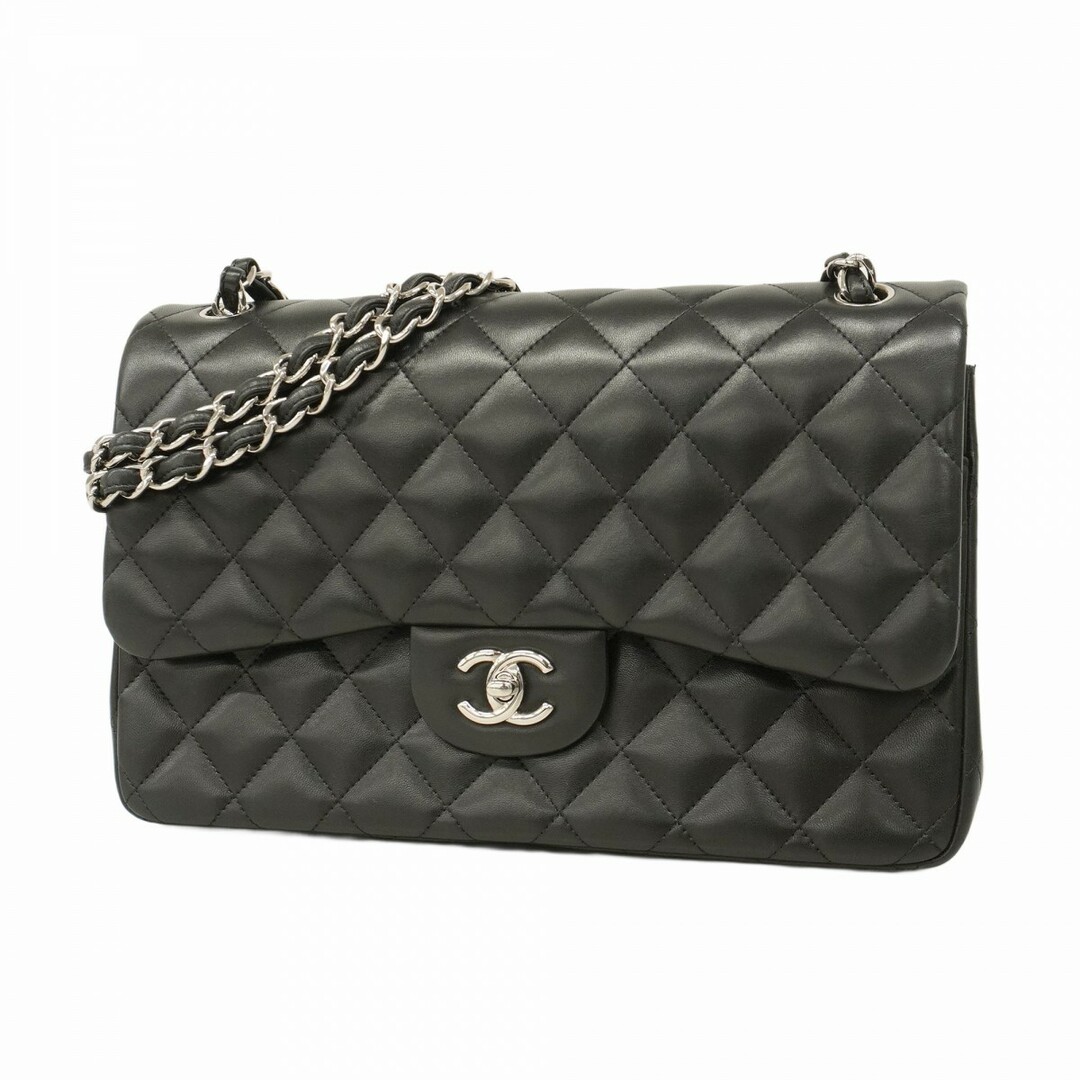 CHANEL - 【5ec3515-b】シャネル ショルダーバッグ デカマトラッセ Wフラップ Wチェーン ラムスキン ブラック シルバー金具【中古】レディース