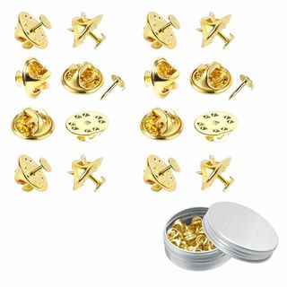 ピンバッジのピンバッチ バタフライ型留め具と土台の広い針 パーツ 金色50個セッ(その他)
