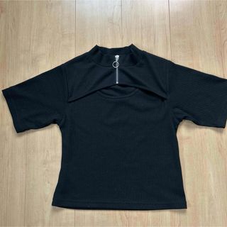 黒色　リブカットソー　リブ素材Tシャツ(Tシャツ(半袖/袖なし))
