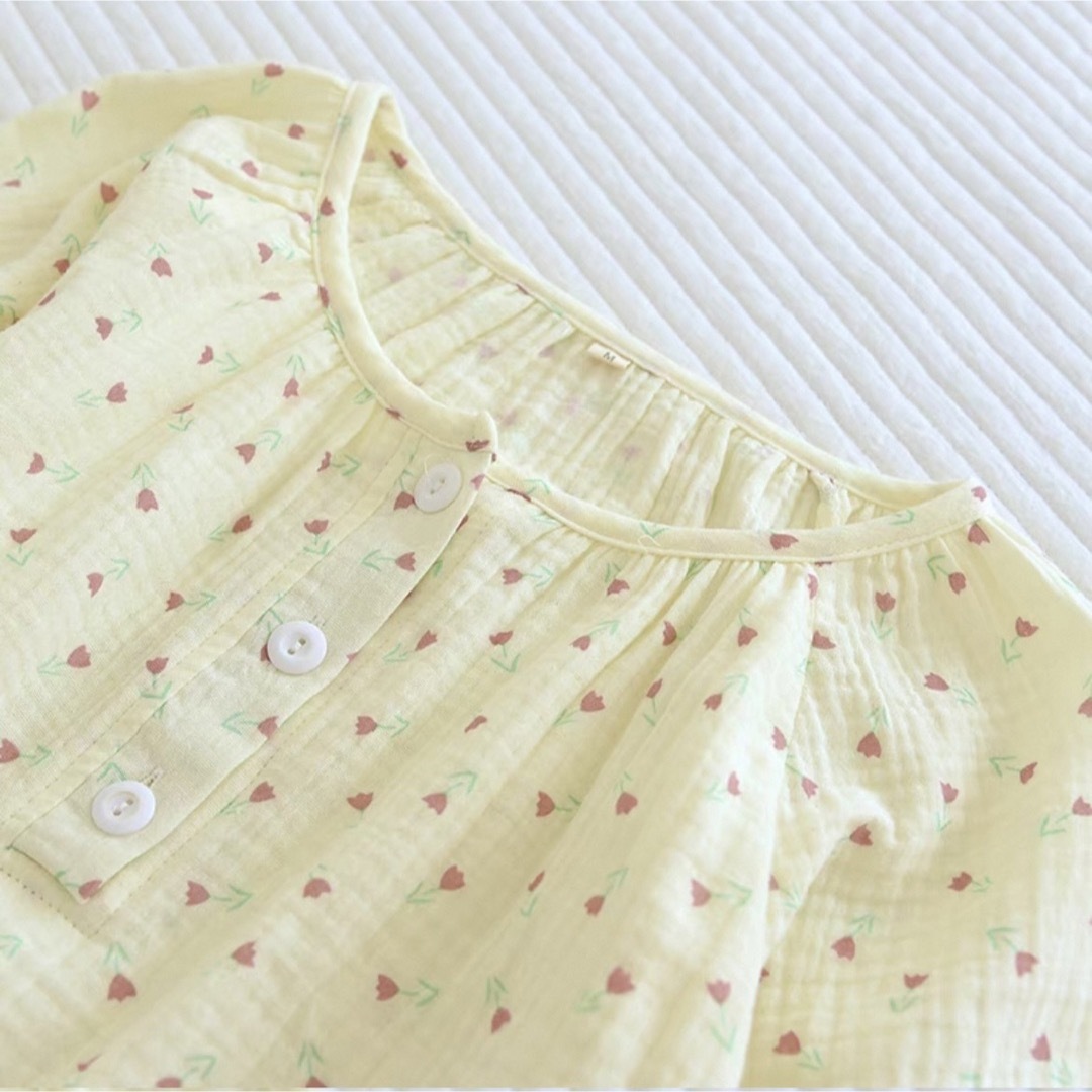新品パジャマ M長袖薄手レディース上下セット春夏秋ダブルガーゼ夏寝巻き レディースのルームウェア/パジャマ(パジャマ)の商品写真