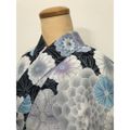 【中古】Mサイズ 化繊 浴衣 黒地に菊花模様