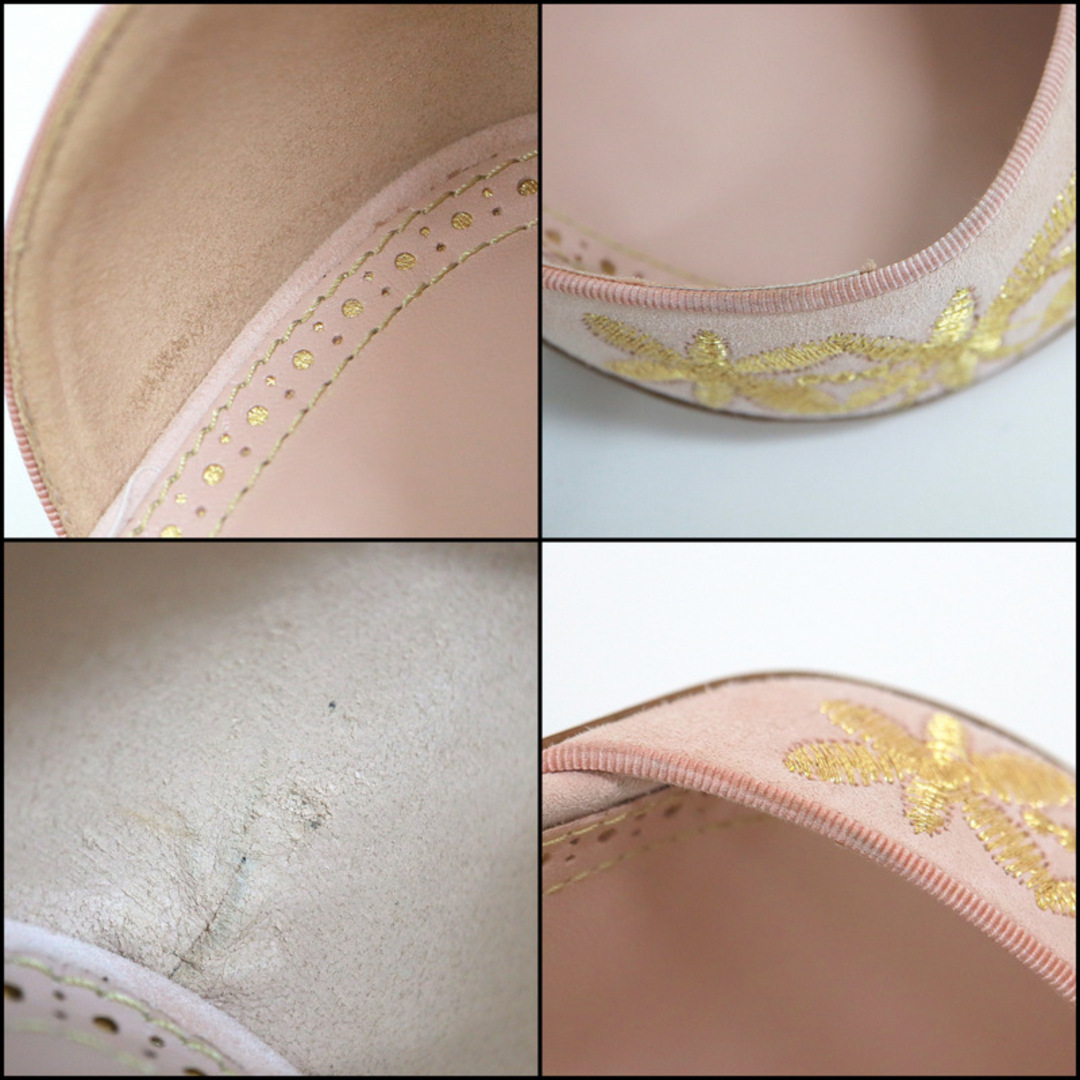 MANOLO BLAHNIK(マノロブラニク)の【MANOLO BLAHNIK】マノロ ブラニク パンプス ピンク×ゴールド スエード×刺繍 #40/br5480kw レディースの靴/シューズ(ハイヒール/パンプス)の商品写真