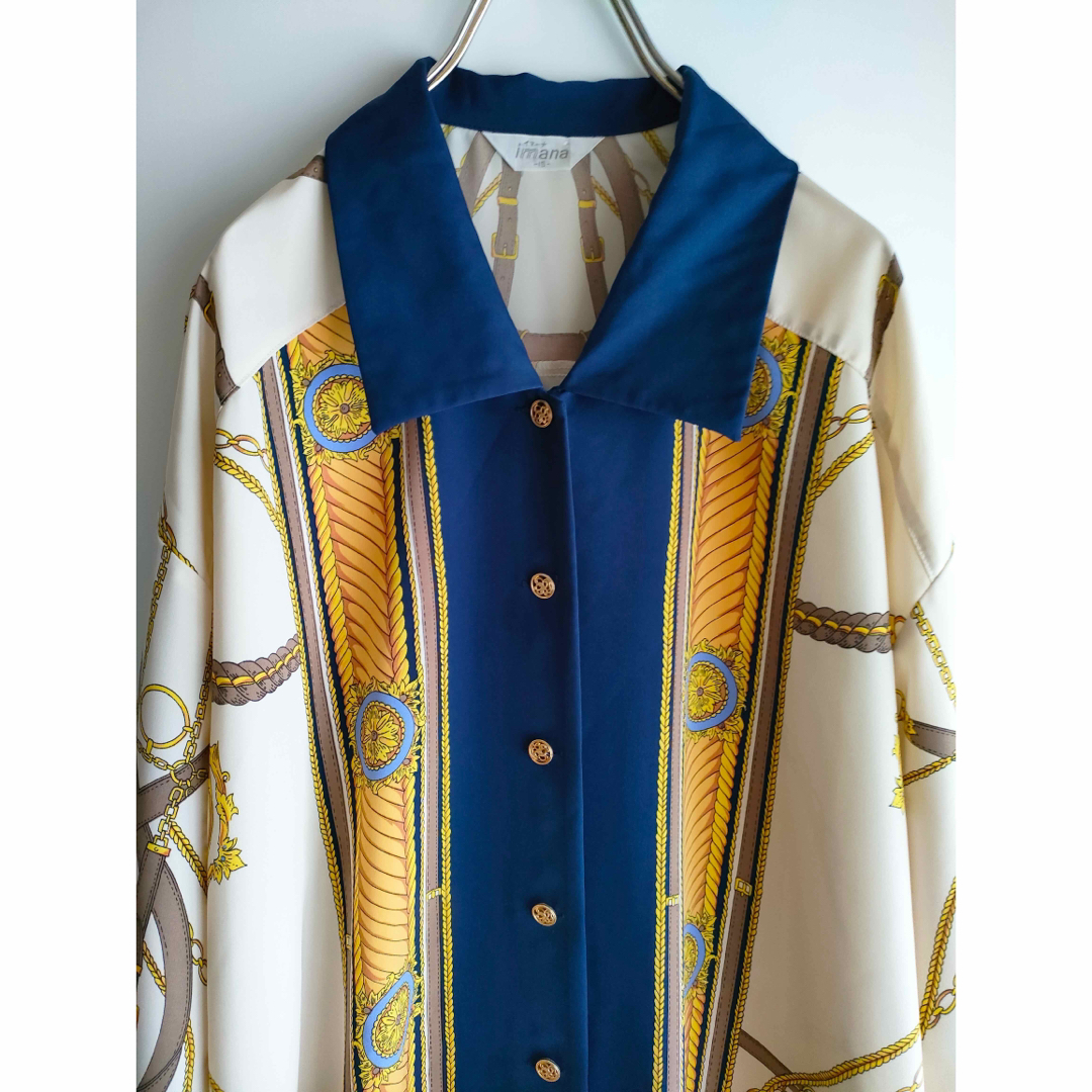 No.1572 VINTAGE ヴィンテージ 総柄シャツ スカーフ柄 光沢感