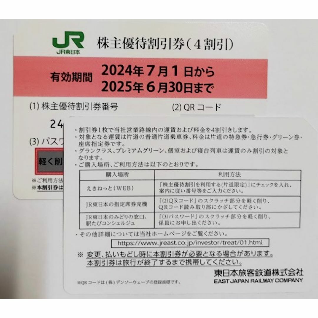 JR東日本株主優待割引券 1枚 チケットの乗車券/交通券(その他)の商品写真