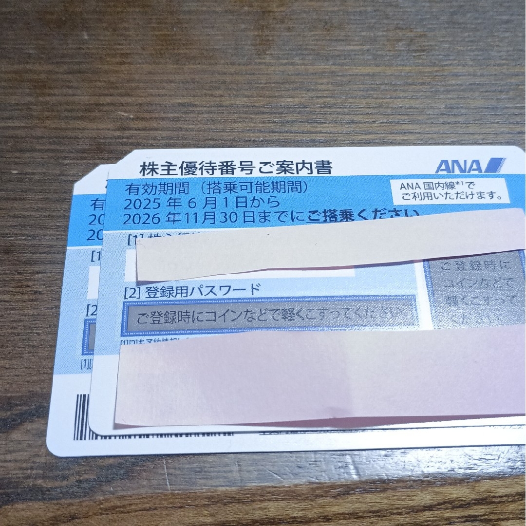 ANA(全日本空輸)(エーエヌエー(ゼンニッポンクウユ))のANA株主優待 2枚 チケットの乗車券/交通券(航空券)の商品写真