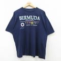 XL★古着 半袖 ビンテージ Tシャツ メンズ 90年代 90s バミューダ 大きいサイズ コットン クルーネック USA製 紺 ネイビー 25may17 中古