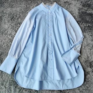 エンスウィート(ensuite)の美品 ミロワール ドゥ エンスウィート デザインシャツ ブラウス 長袖 ブルー(シャツ/ブラウス(長袖/七分))