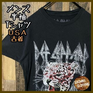 ミュージックティー(MUSIC TEE)のデフレパード バンド ロック バンT メンズ ブラック L 古着 半袖 Tシャツ(Tシャツ/カットソー(半袖/袖なし))