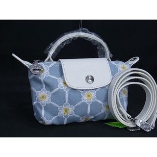 ロンシャン(LONGCHAMP)の■新品同様■LONGCHAMP ロンシャン ルプリアージュ デニム×レザー 花柄 ハンドバッグ ショルダー ライトブルー系×ホワイト系 FJ7605(その他)