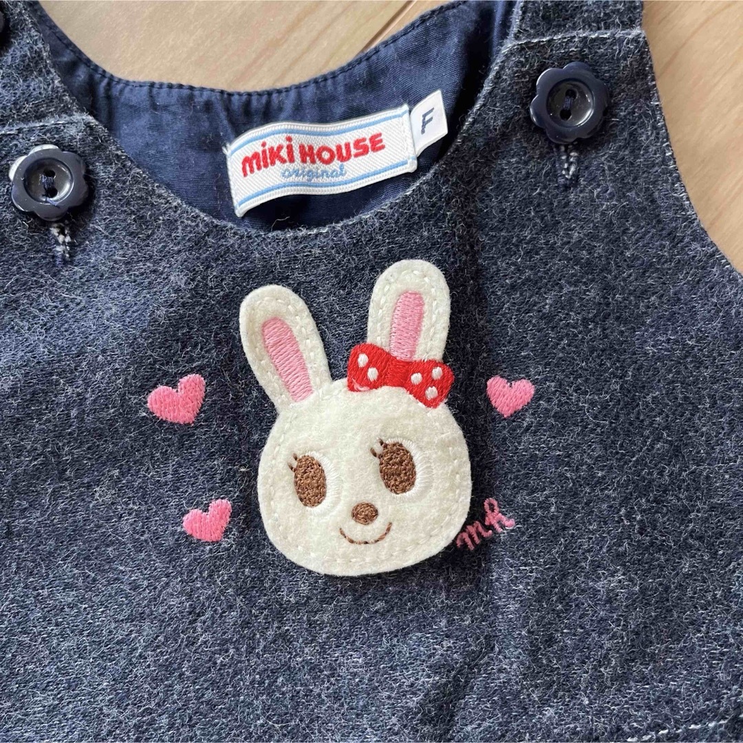 mikihouse(ミキハウス)のミキハウス デニム風ワンピース 70-80 キッズ/ベビー/マタニティのベビー服(~85cm)(ワンピース)の商品写真