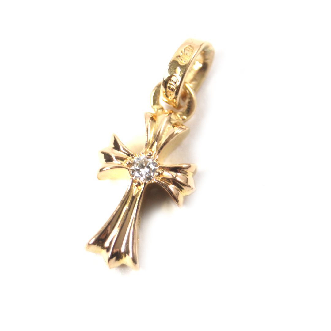 Chrome Hearts - 極美品▼CHROME HEARTS クロムハーツ CHクロスベビーファットチャーム 両面1Pダイヤモンド ペンダントトップ 22K ゴールド 保存袋付き 総重量3.48g メンズ