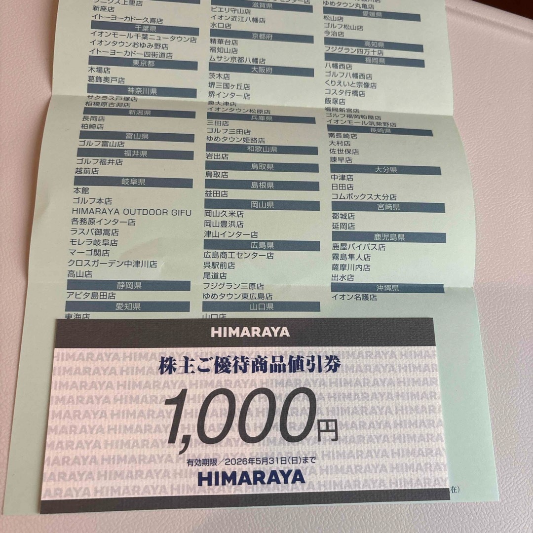 最新ヒマラヤ1000円分株主優待券 チケットの優待券/割引券(ショッピング)の商品写真