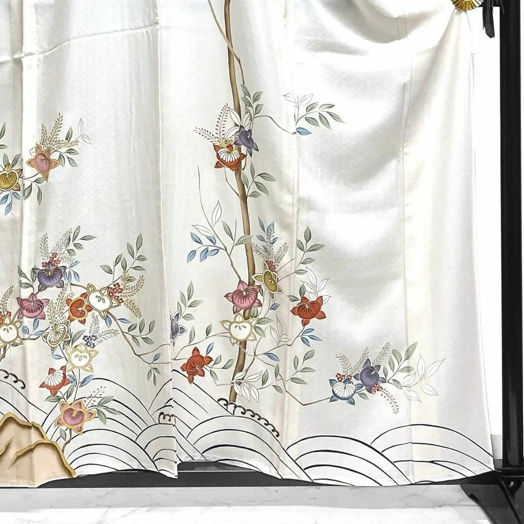 セミアンティーク　訪問着　単衣　金駒刺繍　金彩　花　紋無し　着物　044a d レディースの水着/浴衣(その他)の商品写真