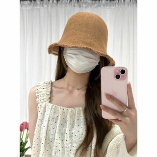 新品 可愛い チューリップハット UVカット アウトドア ハット帽 ブラウン 茶(ハット)