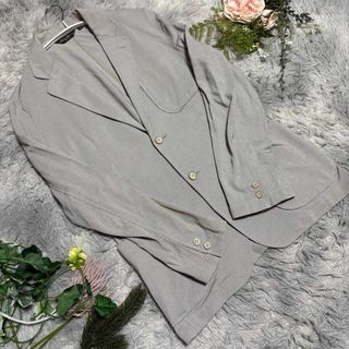 エディーバウアー(Eddie Bauer)の【Eddie Bauer】グレー ストライプ テーラードジャケット XS(テーラードジャケット)