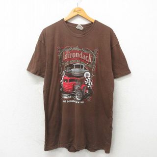 XL★古着 半袖 Tシャツ メンズ ホットロッドカーショー コットン クルーネック こげ茶 ブラウン 25may19 中古(Tシャツ/カットソー(半袖/袖なし))