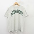 XL★古着 ラッセル 半袖 ビンテージ Tシャツ メンズ 80年代 80s ミシガン クルーネック USA製 グレー 霜降り 25may19 中古