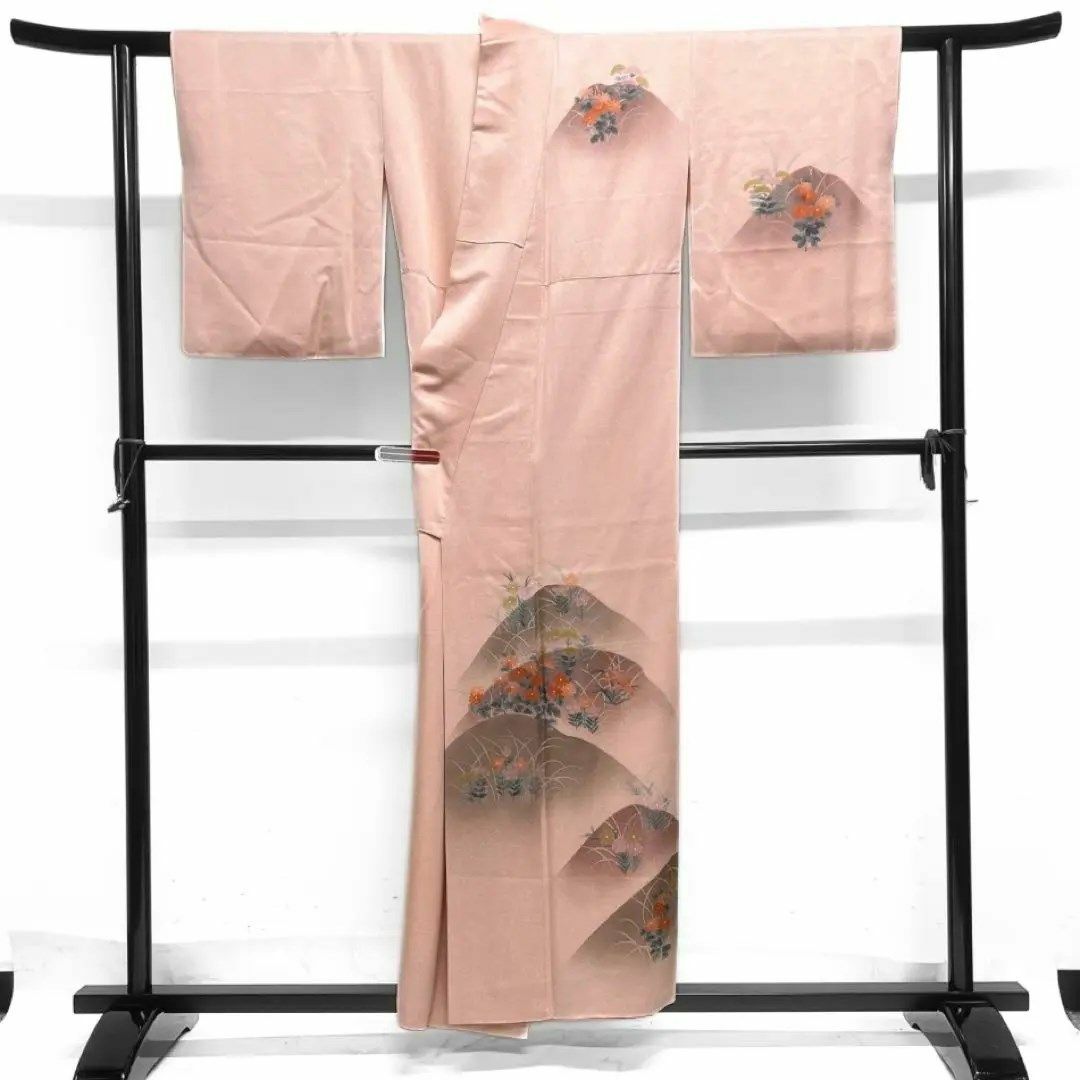 訪問着 花模様 菊花 撫子 桔梗 リーフ たたき染 紋無し 着物