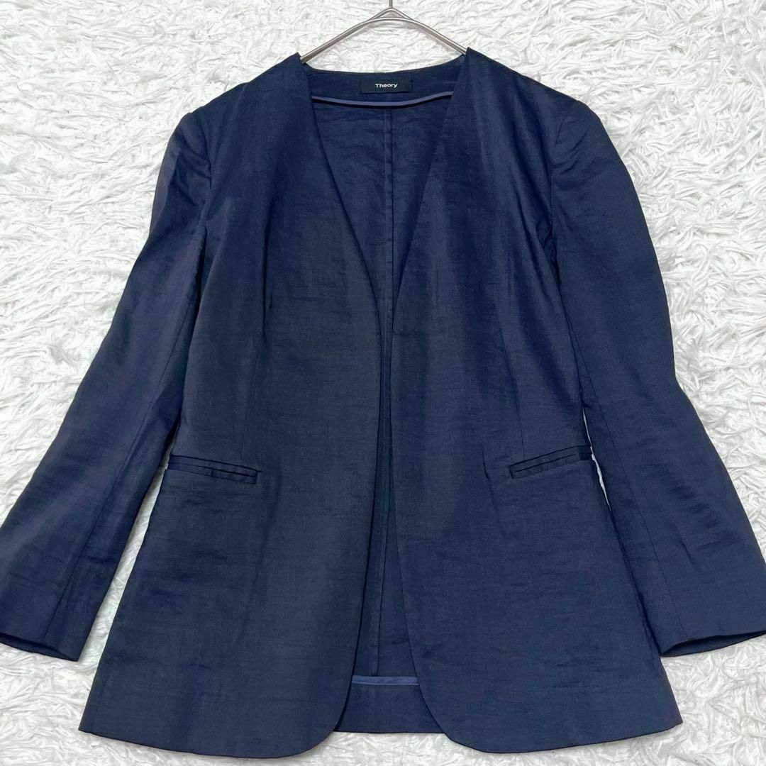 Theory - 【小さいサイズ】theory 麻混 七分袖 ノーカラー Theory - 【小さいサイズ】theory 麻混 七分袖 ノーカラー