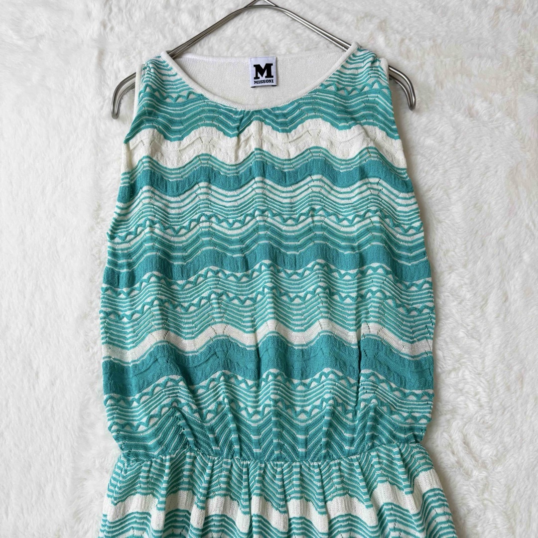 MISSONI(ミッソーニ)の【美品】M MISSONI エムミッソーニ サマーニット　ワンピース コットン レディースのワンピース(ひざ丈ワンピース)の商品写真
