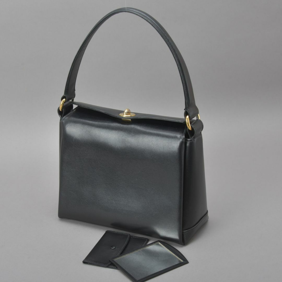 GUCCI - GUCCI◇オールドグッチ ハンドバッグ オールレザー ブラック ミラー付き