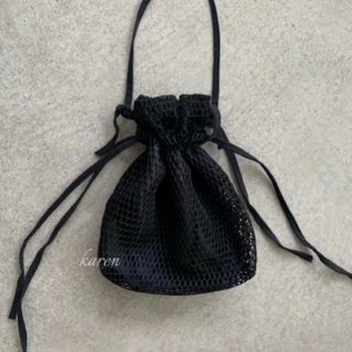 最安///メッシュ巾着ショルダーバッグ 黒 ブラック レディース バッグ カバン(ショルダーバッグ)