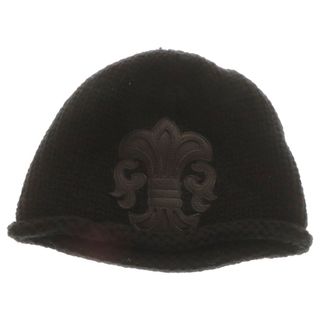 クロムハーツ(Chrome Hearts)のCHROME HEARTS クロムハーツ BEANIE CASH レザーパッチビーニー BSフレアパッチ付きカシミアニット帽子(ニット帽/ビーニー)