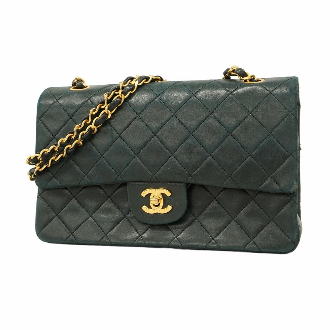 CHANEL - 【5ec3869】シャネル ショルダーバッグ マトラッセ Wフラップ Wチェーン ラムスキン ブラック ゴールド金具【中古】レディース