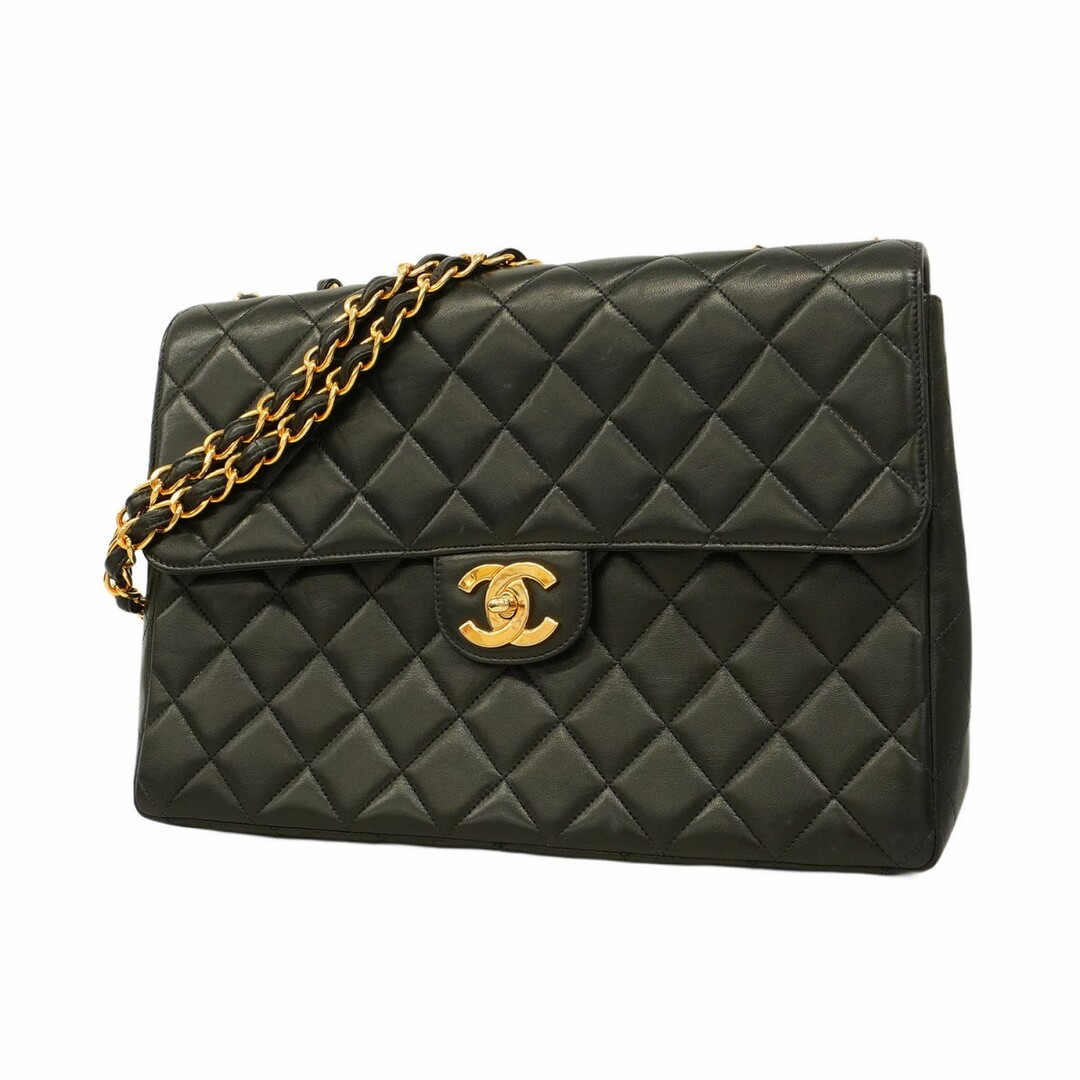 CHANEL - 【5ec3870】シャネル ショルダーバッグ デカマトラッセ Wチェーン ラムスキン ブラック ゴールド金具【中古】レディース
