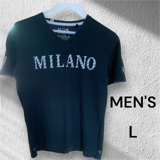 MILANO VIOLA メンズ VネックTシャツ Lサイズ ロゴ刺繍入り(Tシャツ/カットソー(半袖/袖なし))