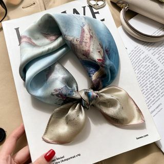 100％シルク スカーフ 海岸風景プリント 53*53cm053(バンダナ/スカーフ)