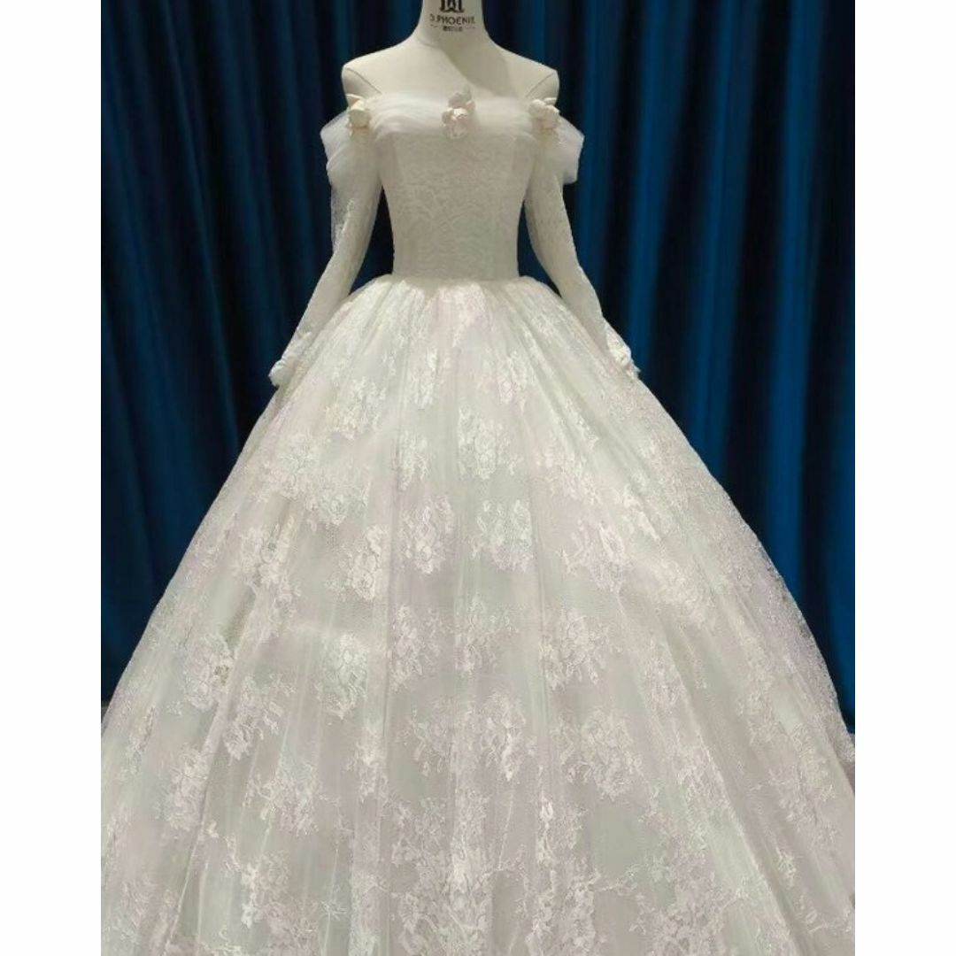 送料無料！ウェディングドレス オフショルダー ロングスリーブ贅沢な総レース結婚式